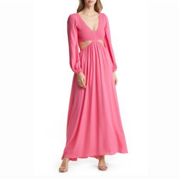 Vici Dresses Vici Nwt Smocked Cutout Open Sides Long Sleeve Maxi